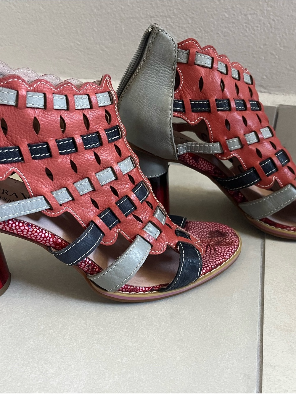 Laura Vita (France) Coral Multi-Accent Cutout Leather Heels